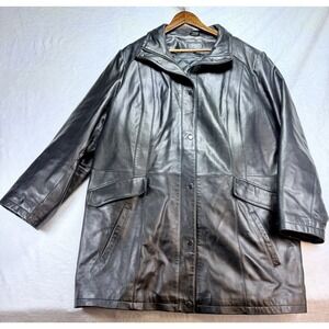 BGSD Women's Plus 2X Black Lambskin Leather Coat Jacket Zip Out Quilted Liner